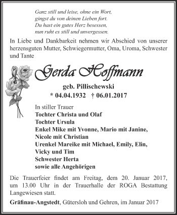 Traueranzeige von Gerda Hoffmann von Thüringer Allgemeine