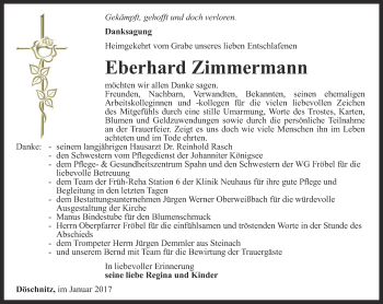 Traueranzeige von Eberhard Zimmermann von Ostthüringer Zeitung