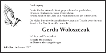 Traueranzeige von Gerda Woloszczuk von Ostthüringer Zeitung