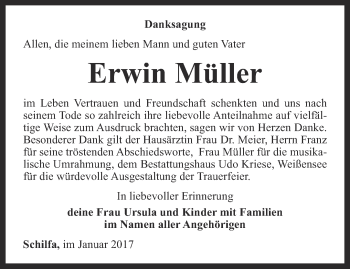 Traueranzeige von Erwin Müller von Thüringer Allgemeine