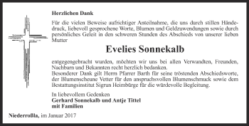 Traueranzeige von Evelies Sonnekalb von Thüringer Allgemeine, Thüringische Landeszeitung