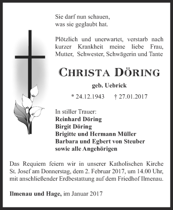 Traueranzeige von Christa Döring von Thüringer Allgemeine
