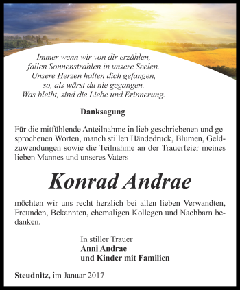 Traueranzeige von Konrad Andrae von Ostthüringer Zeitung, Thüringische Landeszeitung