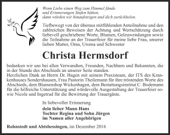 Traueranzeige von Christa Hermsdorf von Thüringer Allgemeine