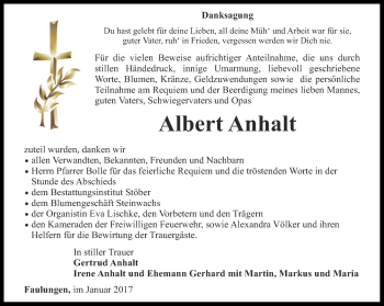 Traueranzeige von Albert Anhalt von Thüringer Allgemeine, Thüringische Landeszeitung