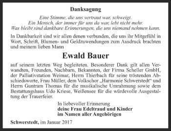 Traueranzeige von Ewald Bauer von Thüringer Allgemeine