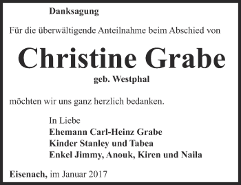Traueranzeige von Christine Grabe von Thüringer Allgemeine, Thüringische Landeszeitung