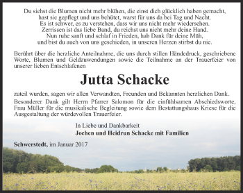 Traueranzeige von Jutta Schacke von Thüringer Allgemeine, Thüringische Landeszeitung