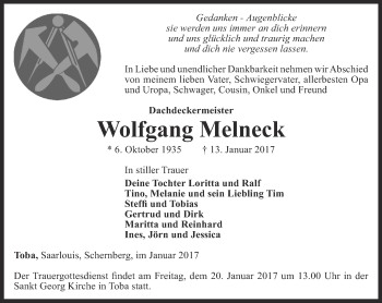 Traueranzeige von Wolfgang Melneck von Thüringer Allgemeine