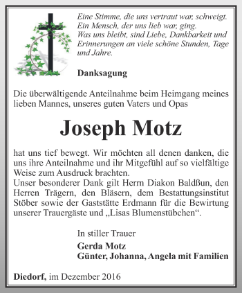 Traueranzeige von Joseph Motz von Thüringer Allgemeine, Thüringische Landeszeitung