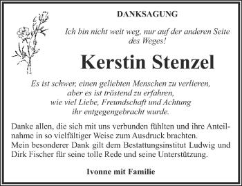 Traueranzeige von Kerstin Stenzel von Ostthüringer Zeitung