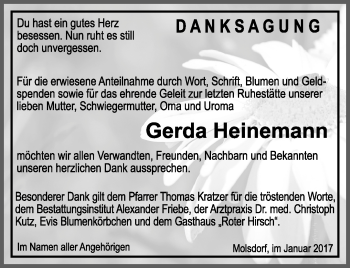 Traueranzeige von Gerda Heinemann von Thüringer Allgemeine, Thüringische Landeszeitung