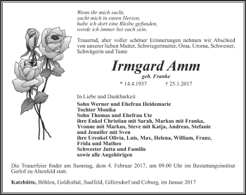 Traueranzeige von Irmgard Amm von Ostthüringer Zeitung