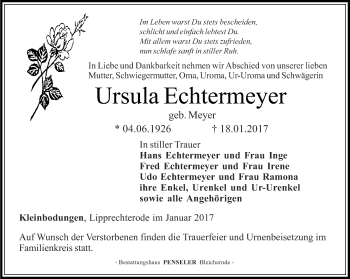 Traueranzeige von Ursula Echtermeyer von Thüringer Allgemeine
