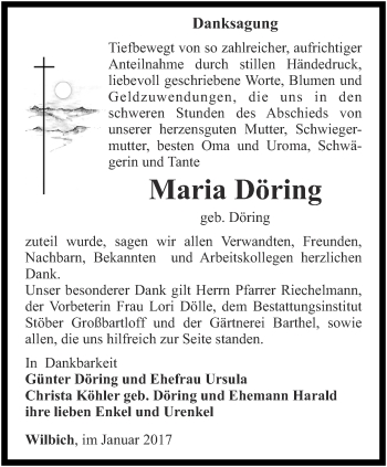 Traueranzeige von Maria Döring von Thüringer Allgemeine