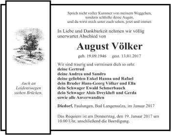 Traueranzeige von August Völker von Thüringer Allgemeine, Thüringische Landeszeitung