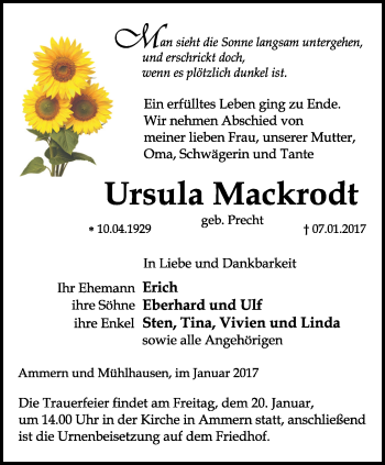 Traueranzeige von Ursula Mackrodt von Thüringer Allgemeine, Thüringische Landeszeitung