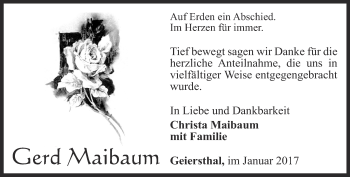 Traueranzeige von Gerd Maibaum von Ostthüringer Zeitung