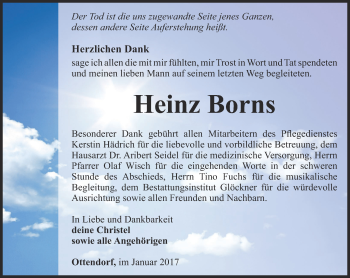 Traueranzeige von Heinz Borns von Ostthüringer Zeitung