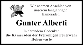 Traueranzeige von Gunter Alberti von Ostthüringer Zeitung