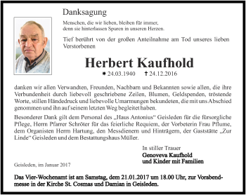 Traueranzeige von Herbert Kaufold von Thüringer Allgemeine