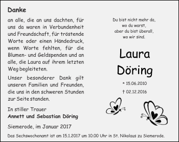Traueranzeige von Laura Döring von Thüringer Allgemeine