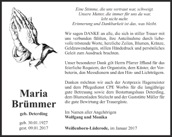 Traueranzeige von Maria Brümmer von Thüringer Allgemeine