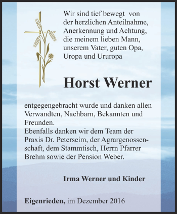 Traueranzeige von Horst Werner von Thüringer Allgemeine, Thüringische Landeszeitung