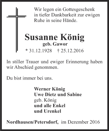 Traueranzeige von Susanne König von Thüringer Allgemeine