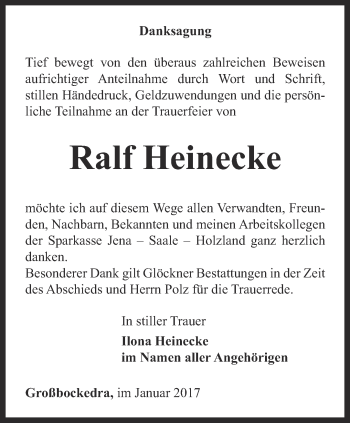 Traueranzeige von Ralf Heinecke von Ostthüringer Zeitung, Thüringische Landeszeitung