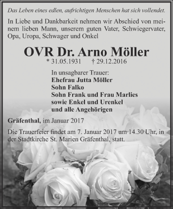 Traueranzeige von Arno Möller von Ostthüringer Zeitung
