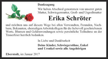 Traueranzeige von Erika Schröter von Thüringer Allgemeine, Thüringische Landeszeitung