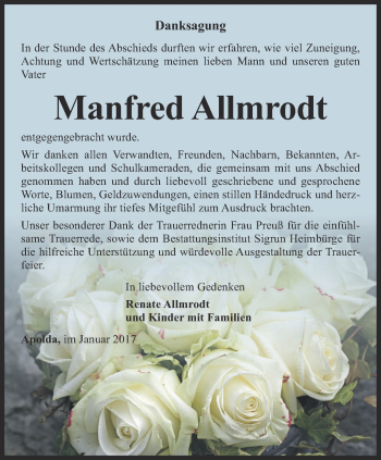 Traueranzeige von Manfred Allmrodt von Thüringer Allgemeine, Thüringische Landeszeitung