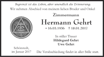 Traueranzeige von Hermann Gehrt von Thüringer Allgemeine, Thüringische Landeszeitung