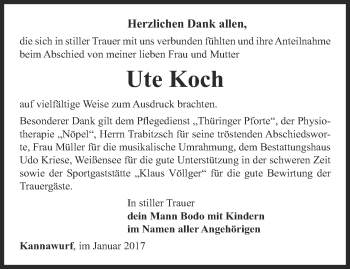 Traueranzeige von Ute Koch von Thüringer Allgemeine
