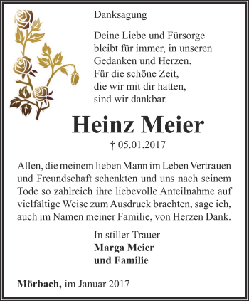 Traueranzeige von Heinz Meier von Thüringer Allgemeine