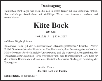 Traueranzeige von Käte Bock von Ostthüringer Zeitung