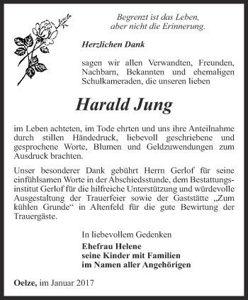 Traueranzeige von Harald Jung von Ostthüringer Zeitung