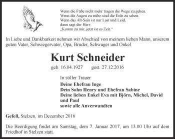 Traueranzeige von Kurt Schneider von Ostthüringer Zeitung