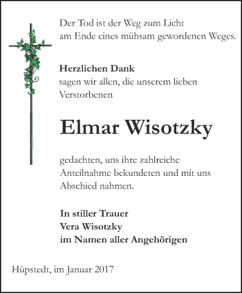 Traueranzeige von Elmar Wisotzky von Thüringer Allgemeine