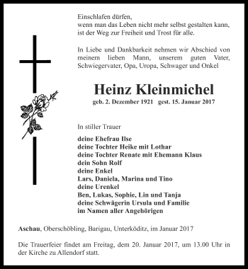 Traueranzeige von Heinz Kleinmichel von Ostthüringer Zeitung