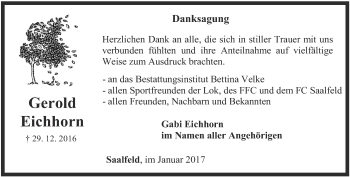Traueranzeige von Gerold Eichhorn von Ostthüringer Zeitung