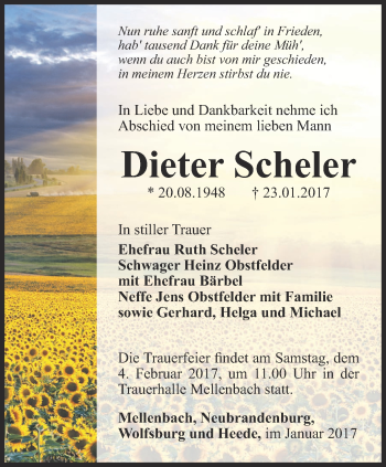 Traueranzeige von Dieter Scheler von Ostthüringer Zeitung