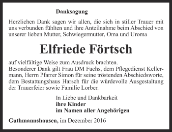 Traueranzeige von Elfriede Förtsch von Thüringer Allgemeine