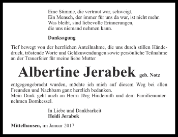Traueranzeige von Albertine Jerabek von Thüringer Allgemeine, Thüringische Landeszeitung