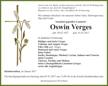 Traueranzeige von Oswin Verges von Thüringer Allgemeine