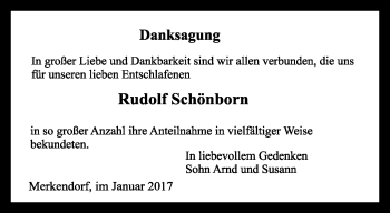 Traueranzeige von Rudolf Schönborn von Ostthüringer Zeitung