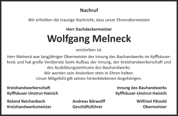 Traueranzeige von Wolfgang Melneck von Thüringer Allgemeine