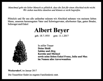 Traueranzeige von Albert Beyer von Ostthüringer Zeitung