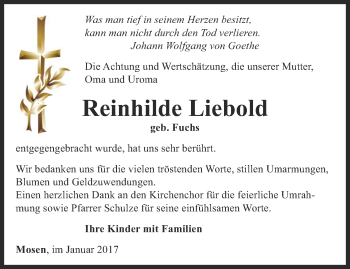 Traueranzeige von Reinhilde Liebold von Ostthüringer Zeitung